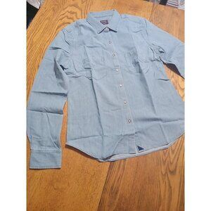 Untuckit Womens NEW Work Shirt 12 Top BLUE Button  Down ALLEANZA Blouse Casual